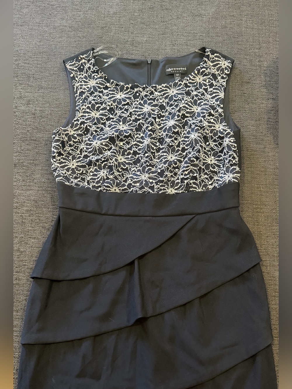 connected apparel Black Dress with White Lace Overlay